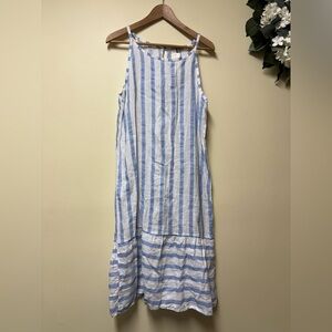 Lungo L’Arno Made in Italy 100% Linen Strappy Blue & White Dress - Medium NWT